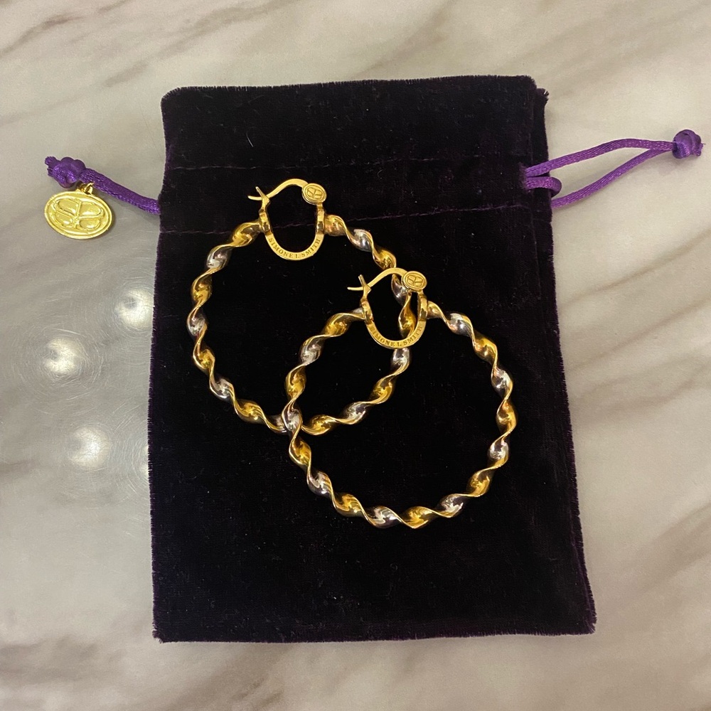 Twisted Gold and Platinum Hoop Earrings
